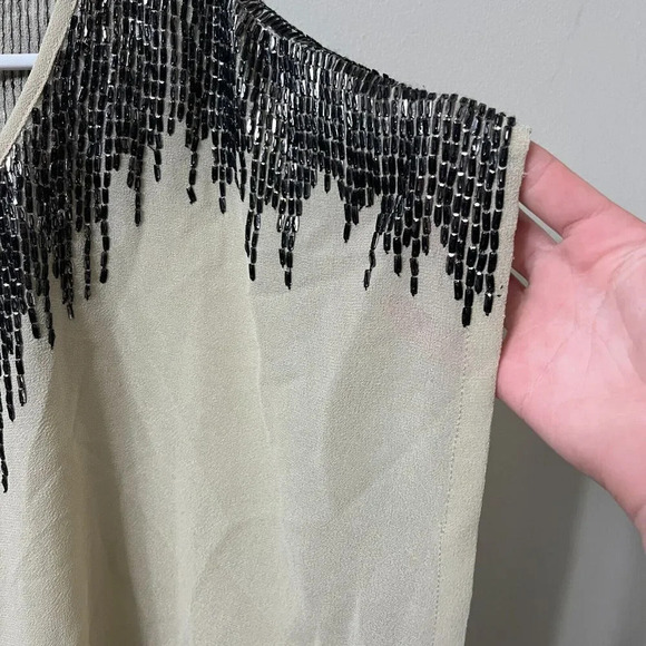 Adrianna Papell Womens Beige Blouse L Beaded Scoop Neck Pullover Top - Picture 5 of 8